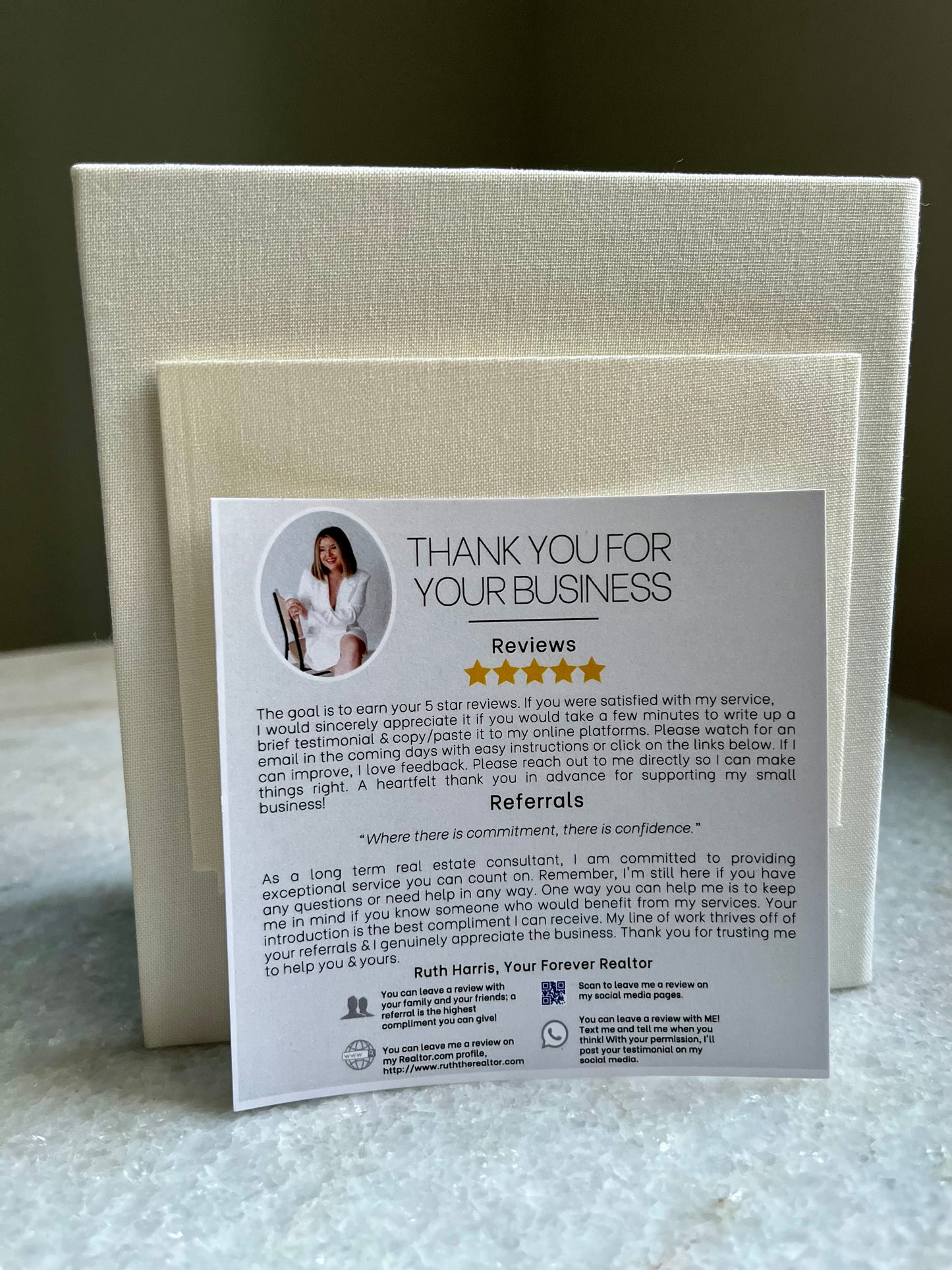 Modern Gift Card Holder- Ivory White 'Thank you'